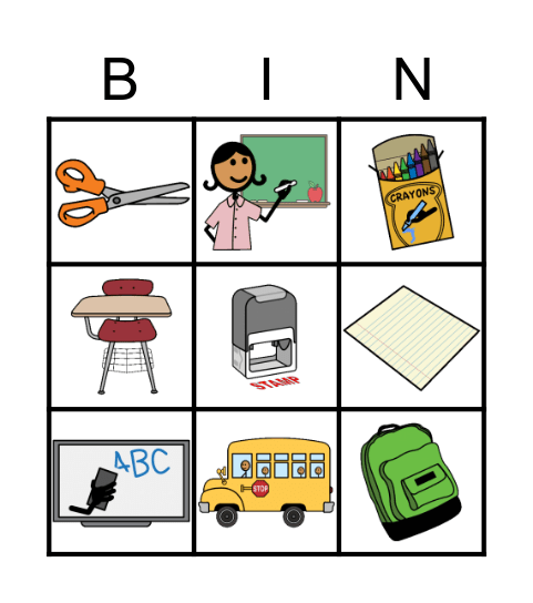 Back to School Bingo Card