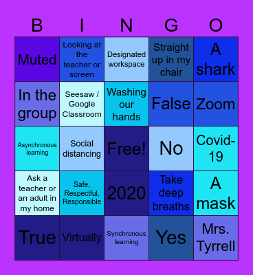 Virtual Learning Bingo Card