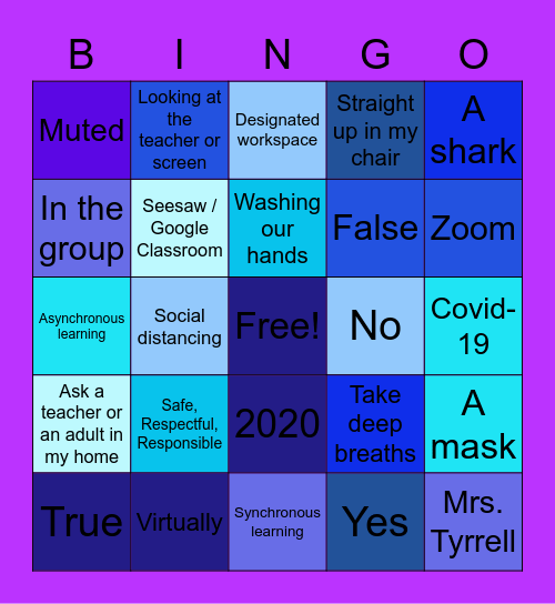 Virtual Learning Bingo Card