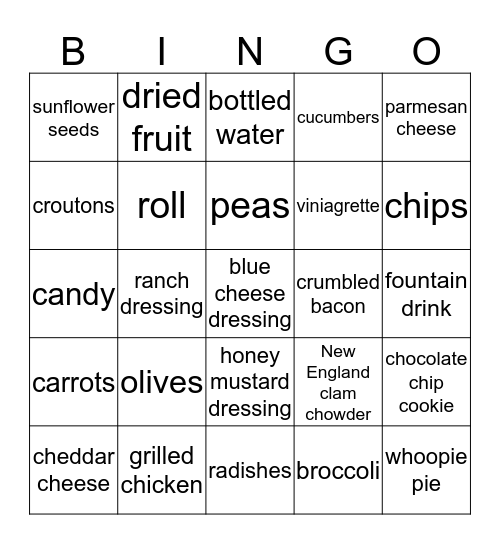 Bowls vocabulary Bingo Card