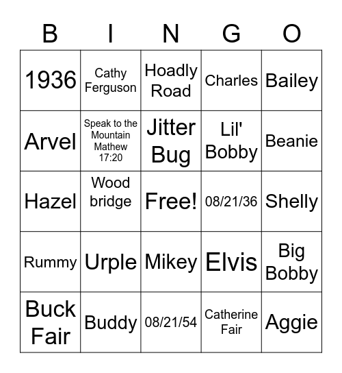 Grandma Urple Bingo Card