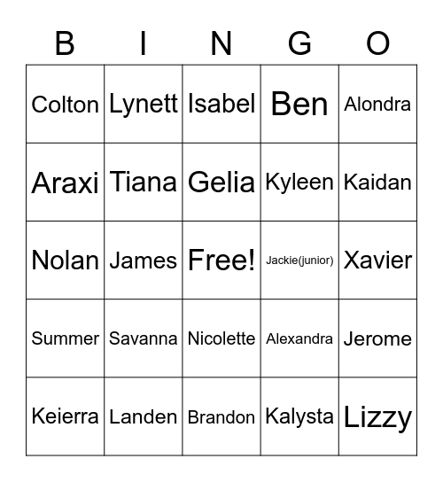 Bingo de nombres Bingo Card
