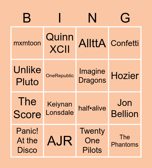 Nine's Music BING (updated) Bingo Card