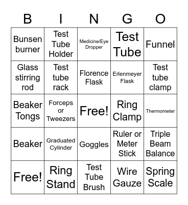 Lab Equipment Bingo Card