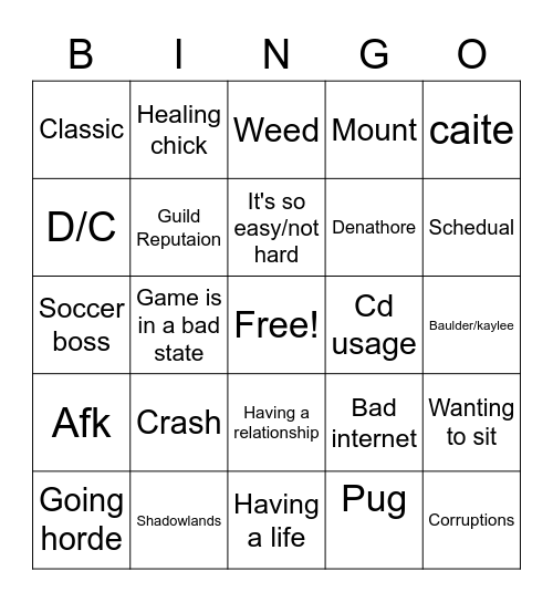 Post raid bingo Card