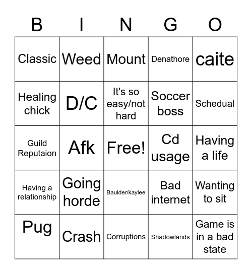 Post raid bingo Card