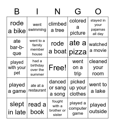 Back to School Bingo Card