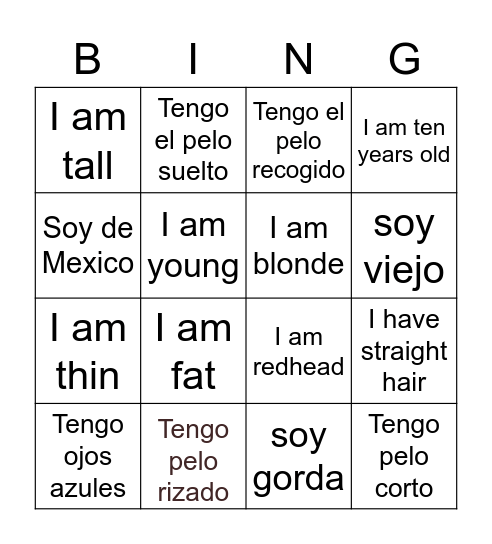 ¿Como eres?2 Bingo Card