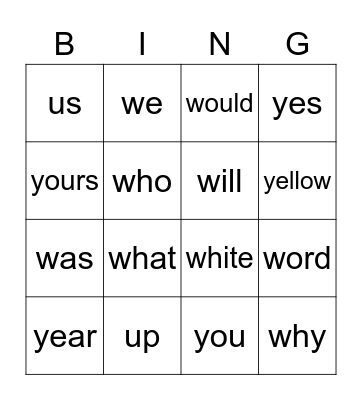 Purple Word BINGO Card