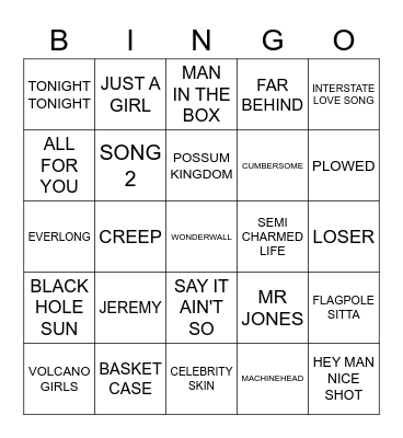 MUSIC BINGO @ JAX CRAFT BEER Bingo Card