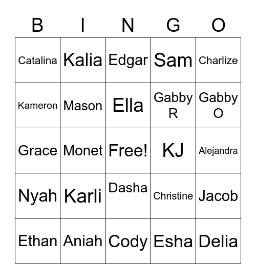 Bingo de nombres Bingo Card