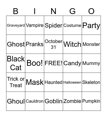 Halloween Bingo Card