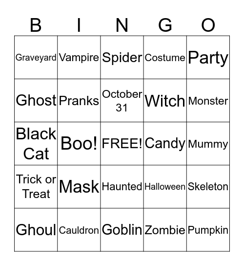 Halloween Bingo Card