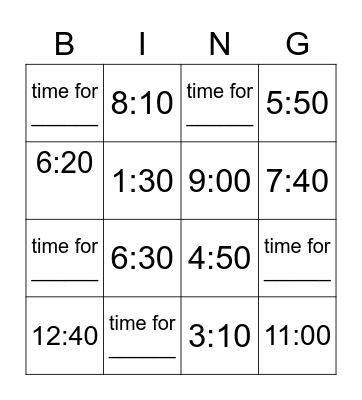 TIME BINGO Card