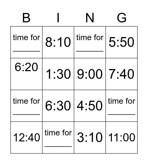 TIME BINGO Card