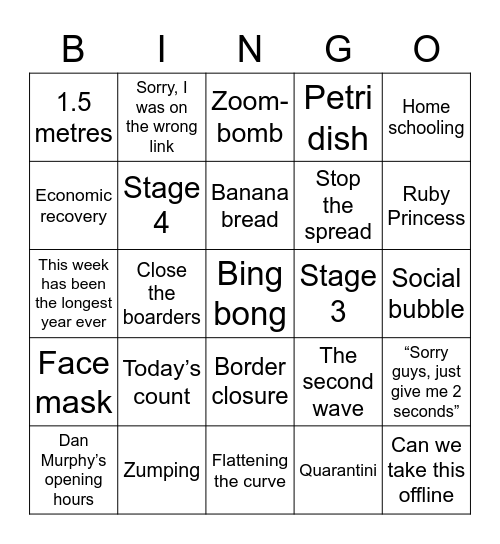 Covid Bingo! Bingo Card