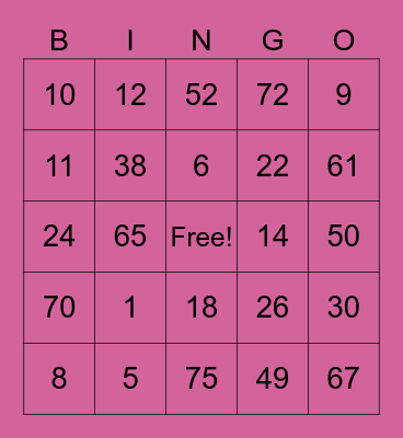 PAST PARTICIPLE BINGO Card