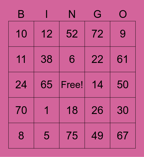 PAST PARTICIPLE BINGO Card