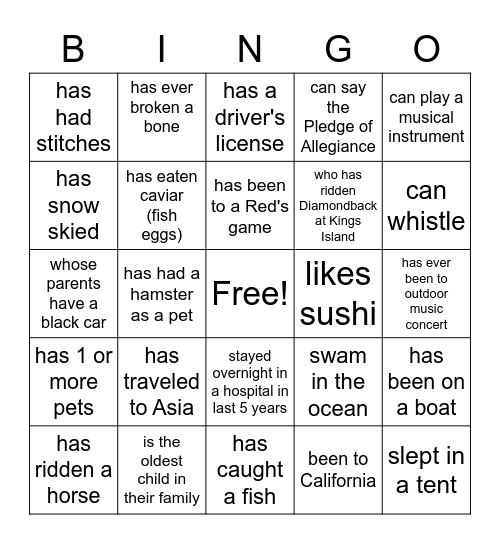 Find Someone Who Has..... Bingo Card