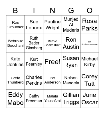 (Mostly) Australian Human Rights Celebrities Bingo Card