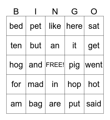 October-1st grade Bingo Card