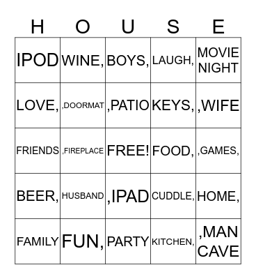 The Darden's House Bingo Card