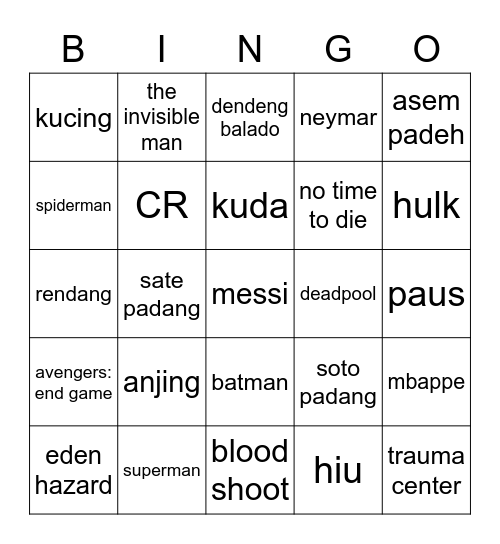 Backyard's Bingo. Bingo Card