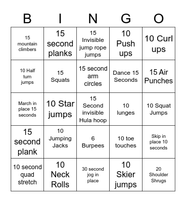 Fitness Bingo Card