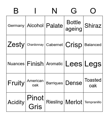 Wine Bingo Card
