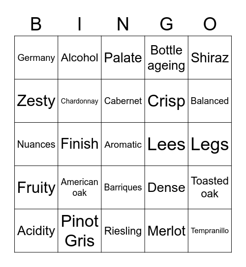 Wine Bingo Card