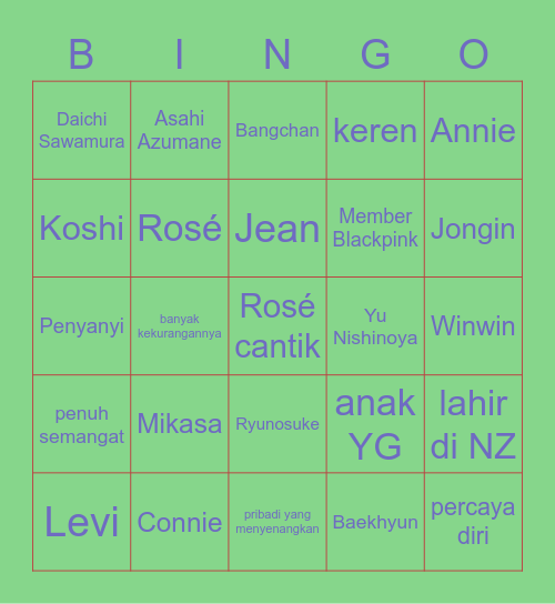 Punya Jisoo Bingo Card
