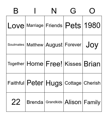 40th Wedding Anniversary! Bingo Card