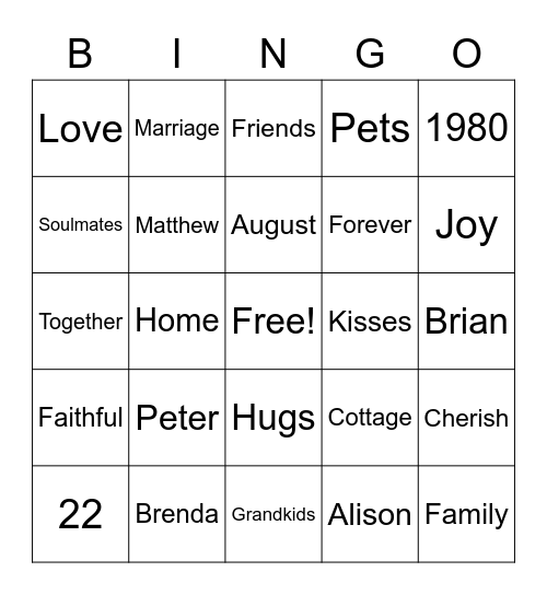 40th Wedding Anniversary! Bingo Card