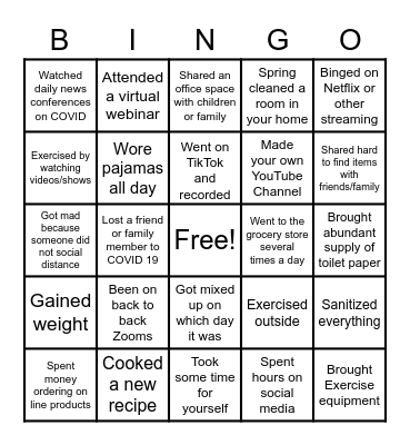 Quarantine Bingo Card