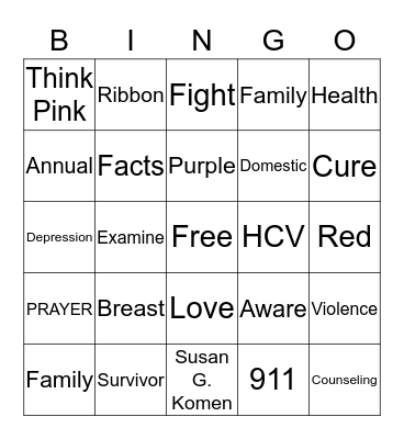 Awareness Bingo Card