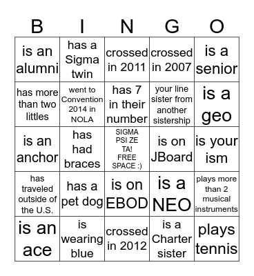 Find a SYZter who... Bingo Card