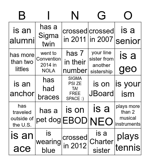 Find a SYZter who... Bingo Card