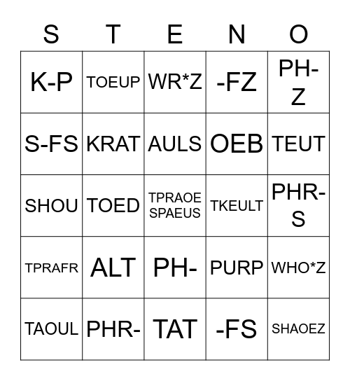 STENO Bingo Card