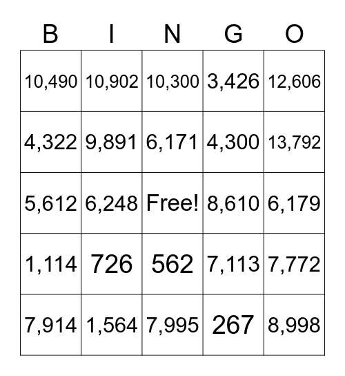 Addition and Subtraction of Whole Numbers Bingo Card