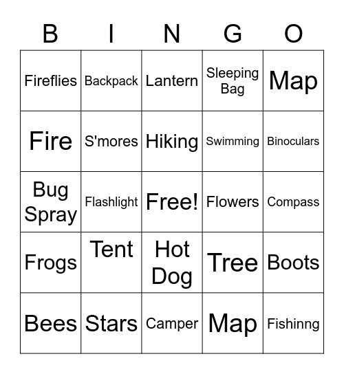 Camping Bingo Card