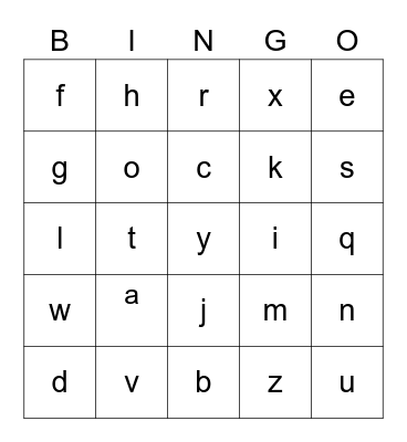 Lowercase Alphabet Bingo Card