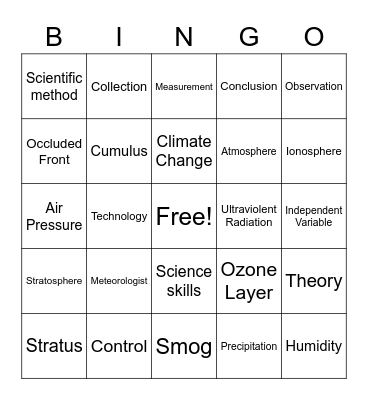 Weather Bingo Card