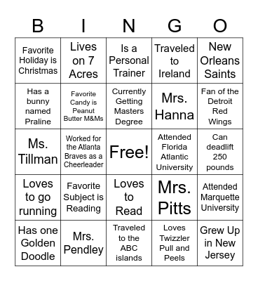 Teacher Bingo Card