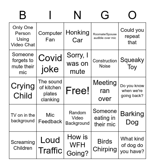 WFH Meeting Bingo Card