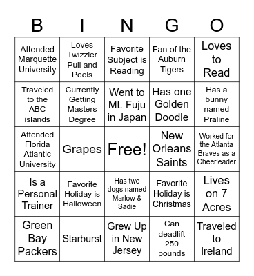 Teacher Bingo Card