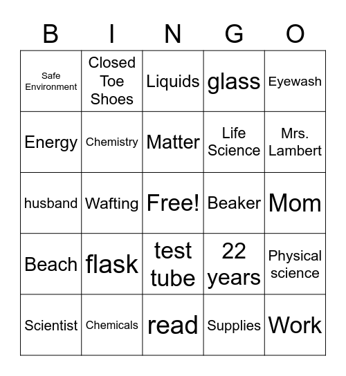 First Day Bingo Card