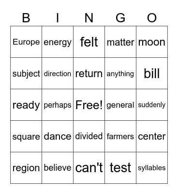 Andrew's Bingo Card, 8/19/20 Bingo Card