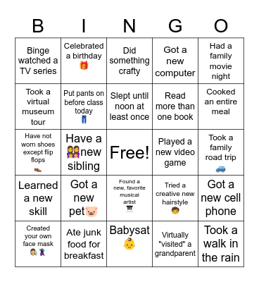 Pandemic Bingo! Bingo Card
