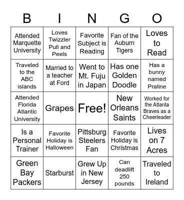 Teacher Bingo Card