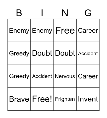 Vocabulary Bingo Card